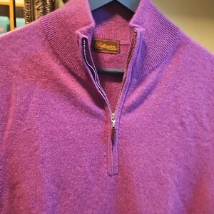 100% Cashmere Half-Zip Fuschia Men's Sleeveless Sweater - Bullington Traditions